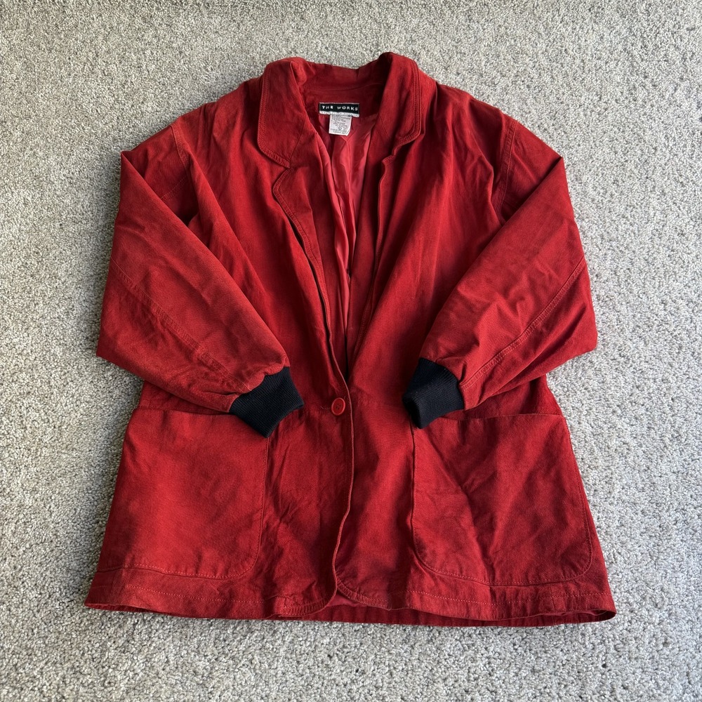 The Works Jacket Womens L Red Leather Mid Length Button Front Saks Fifth Ave